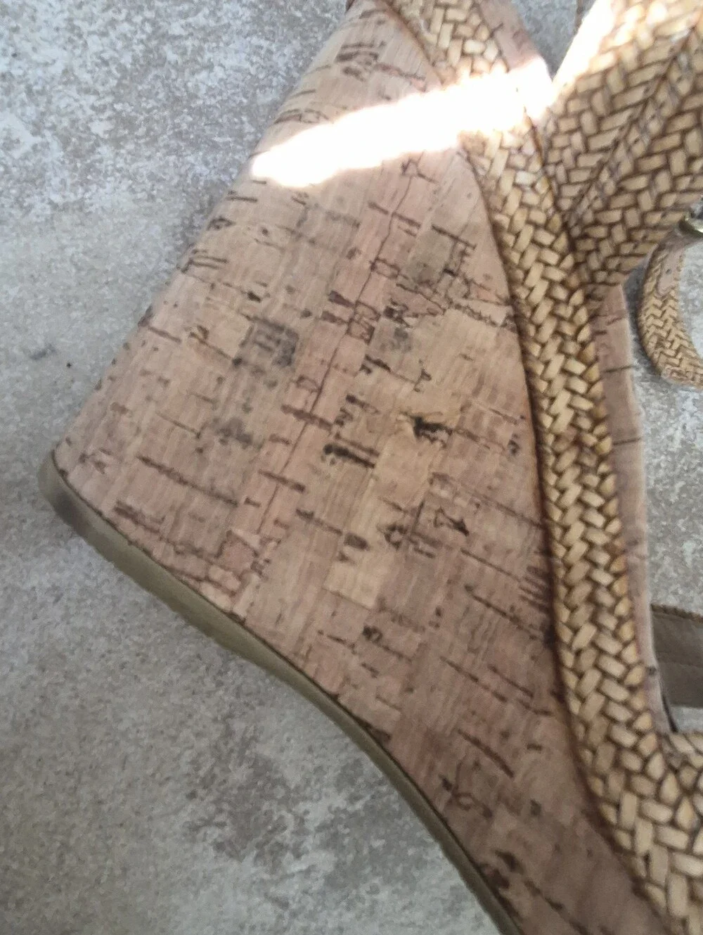 Stuart Weitzman Minx Camel Woven Cork Wedge Sandals Size 7.5 - Picture 13 of 16